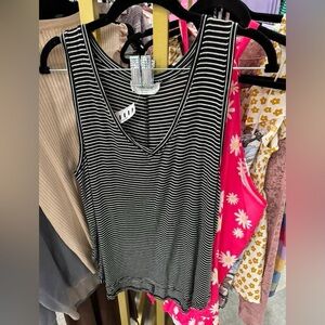 Double Zero Black and White Striped Tank Top